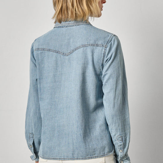 Denim Button Down Womens Top Blue Wash A2