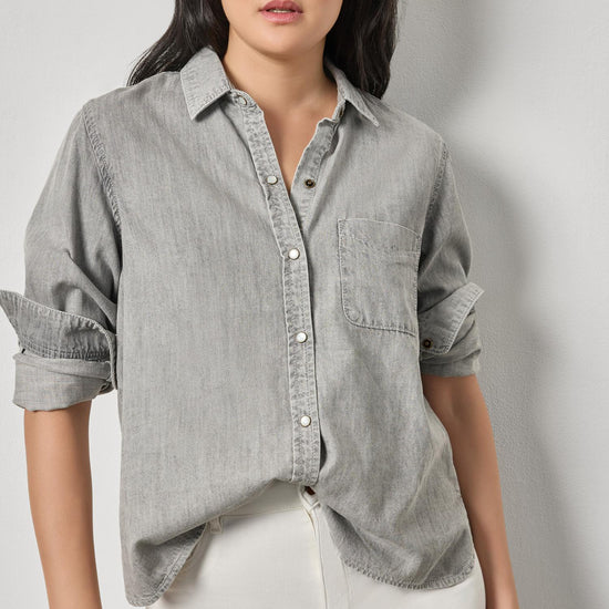 Denim Button Down Womens Top Grey Wash A1