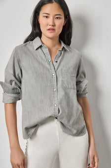 Denim Button Down Womens Top Grey Wash A1