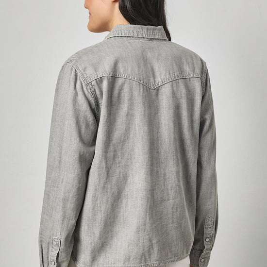 Denim Button Down Womens Top Grey Wash A2