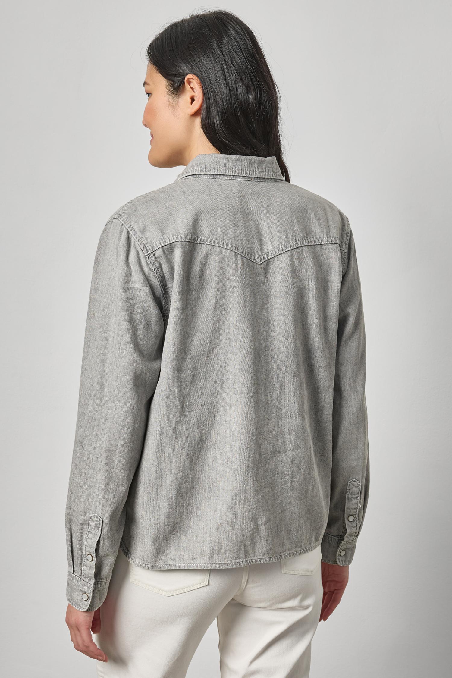 Denim Button Down Womens Top Grey Wash A2