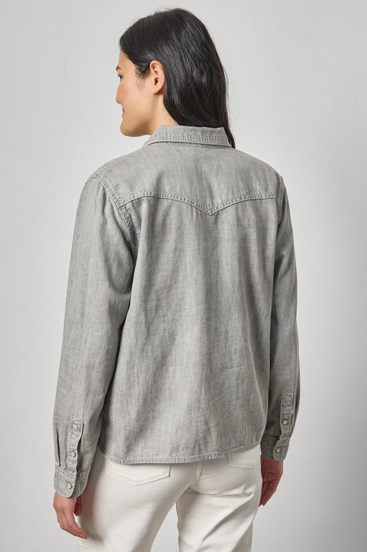 Denim Button Down Womens Top Grey Wash A2