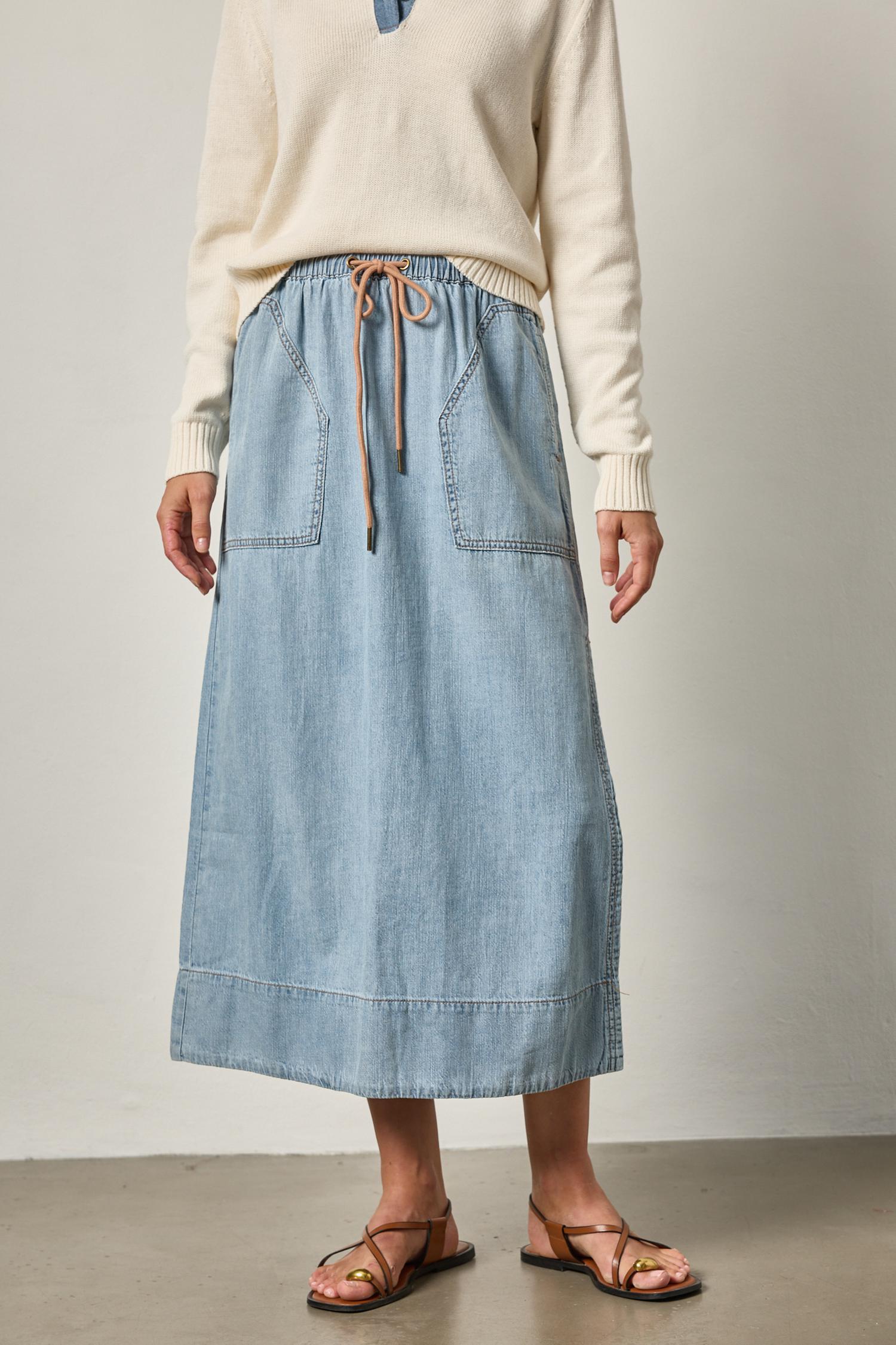 Denim Drawcord Skirt Womens Skirt Blue Wash A0