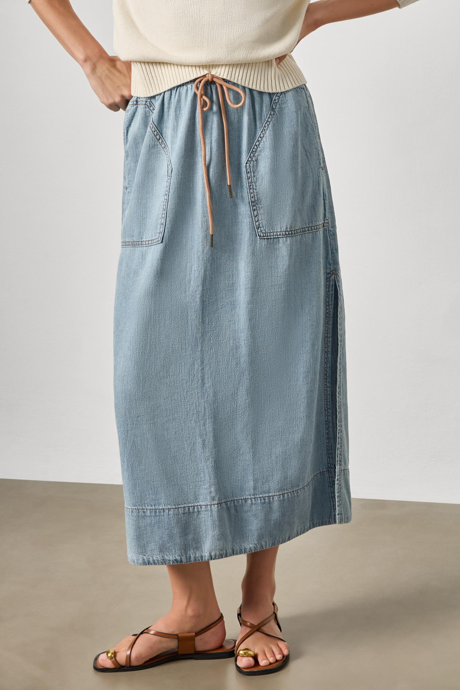 Denim Drawcord Skirt Womens Skirt Blue Wash A3