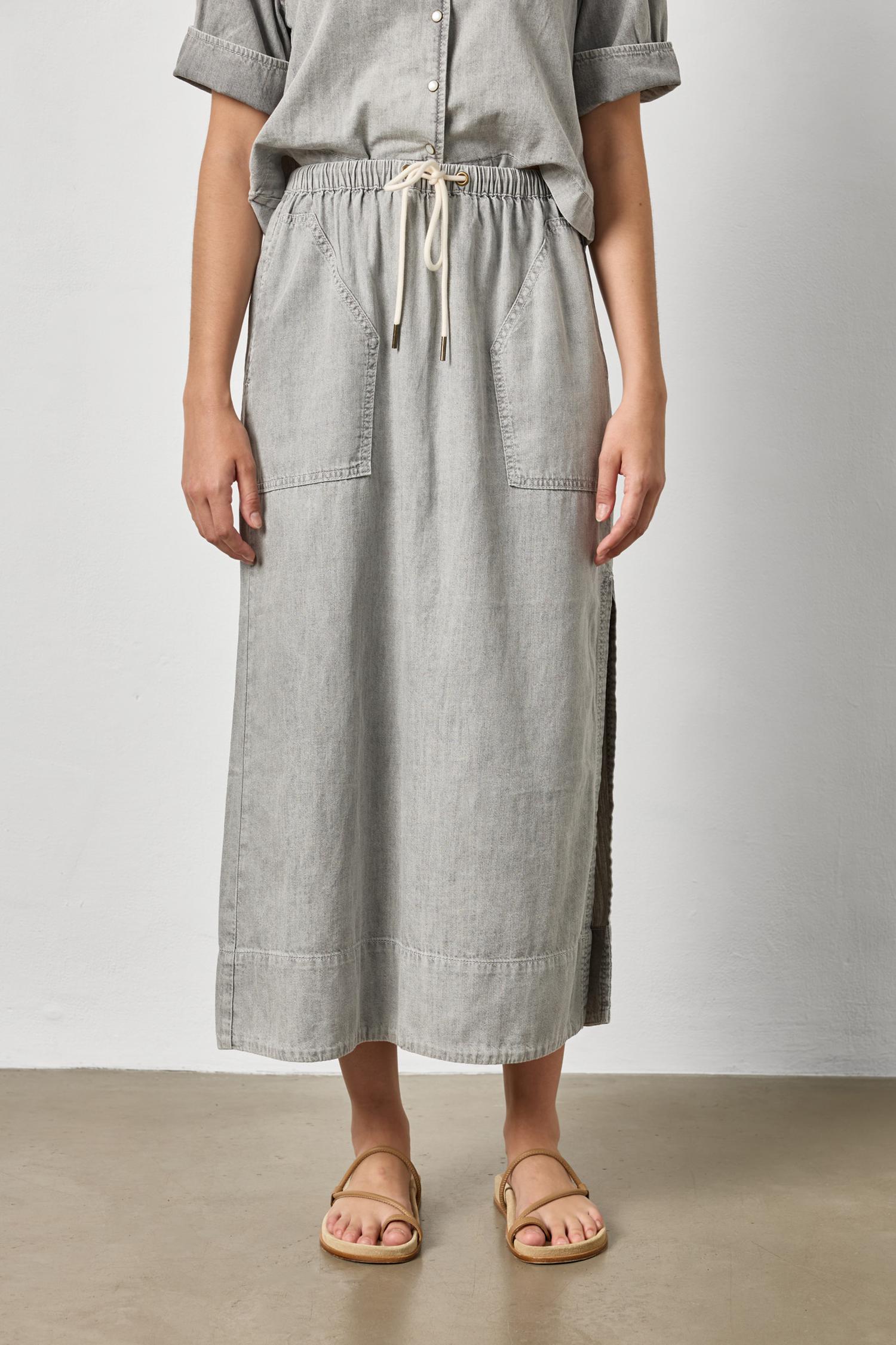 Denim Drawcord Skirt Womens Skirt Grey Wash A1