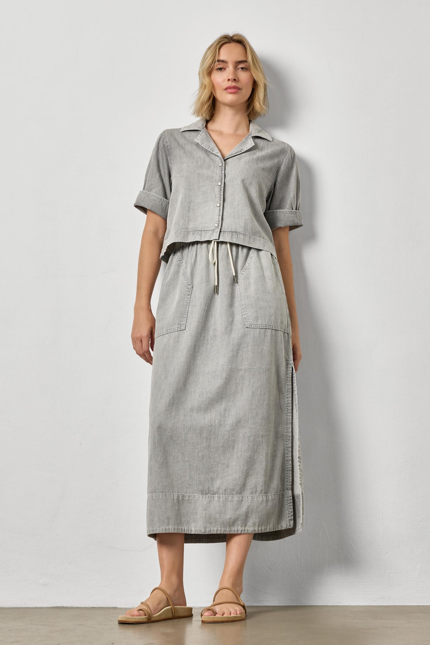 Denim Drawcord Skirt Womens Skirt Grey Wash A3