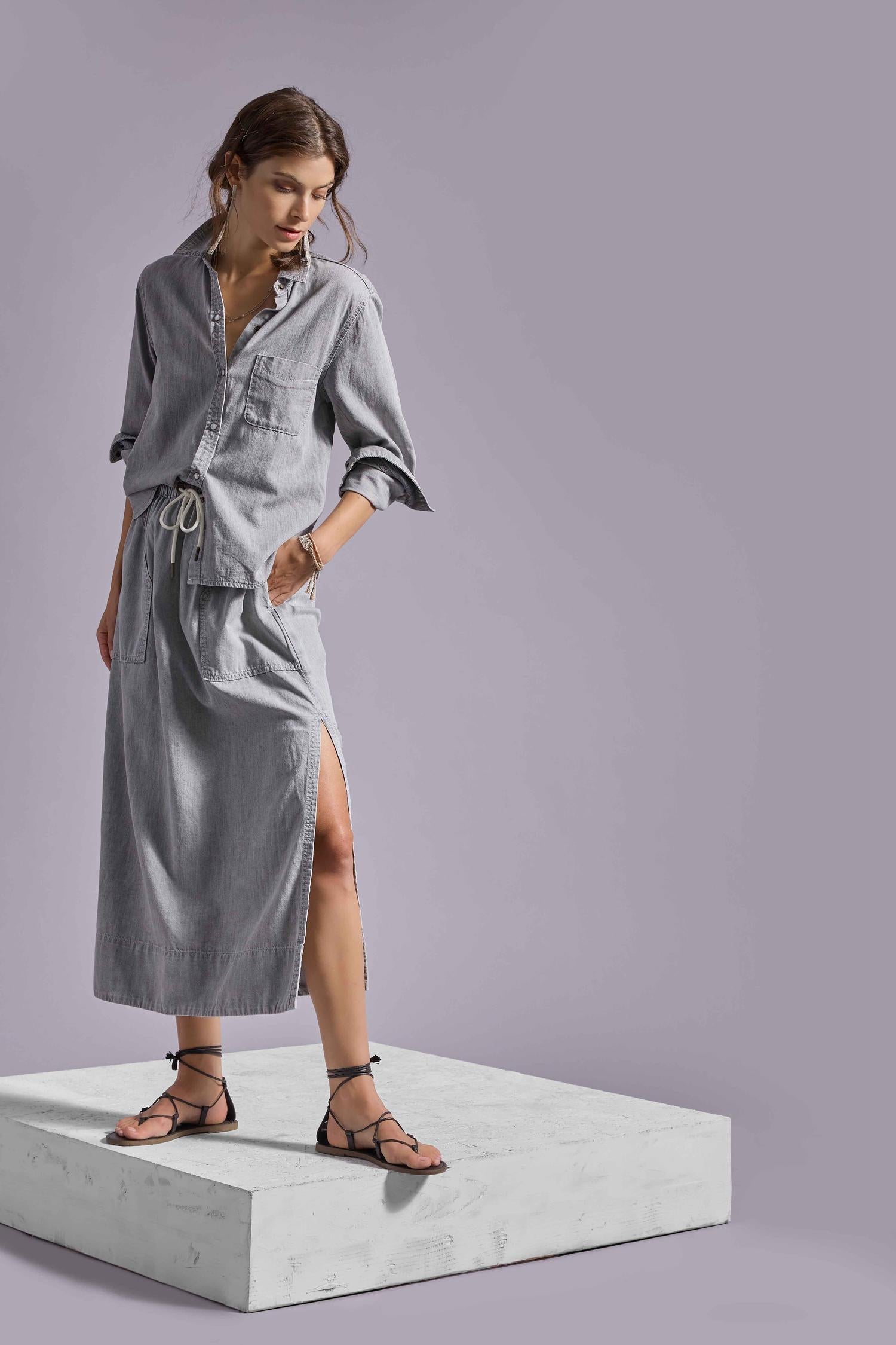 Denim Drawcord Skirt Womens Skirt Grey Wash C1