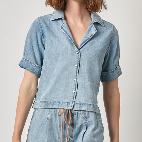 Denim Cuffed Shirt Womens Top Blue Wash A1