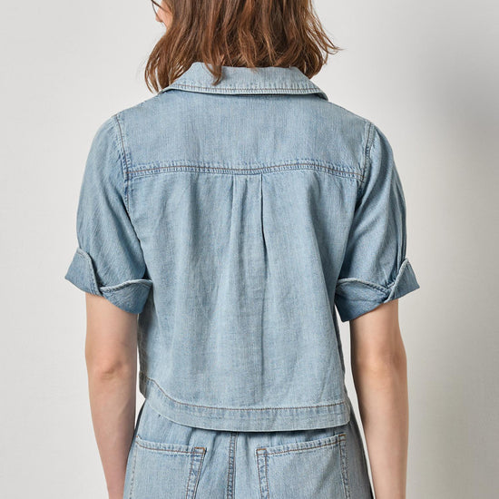 Denim Cuffed Shirt Womens Top Blue Wash A2