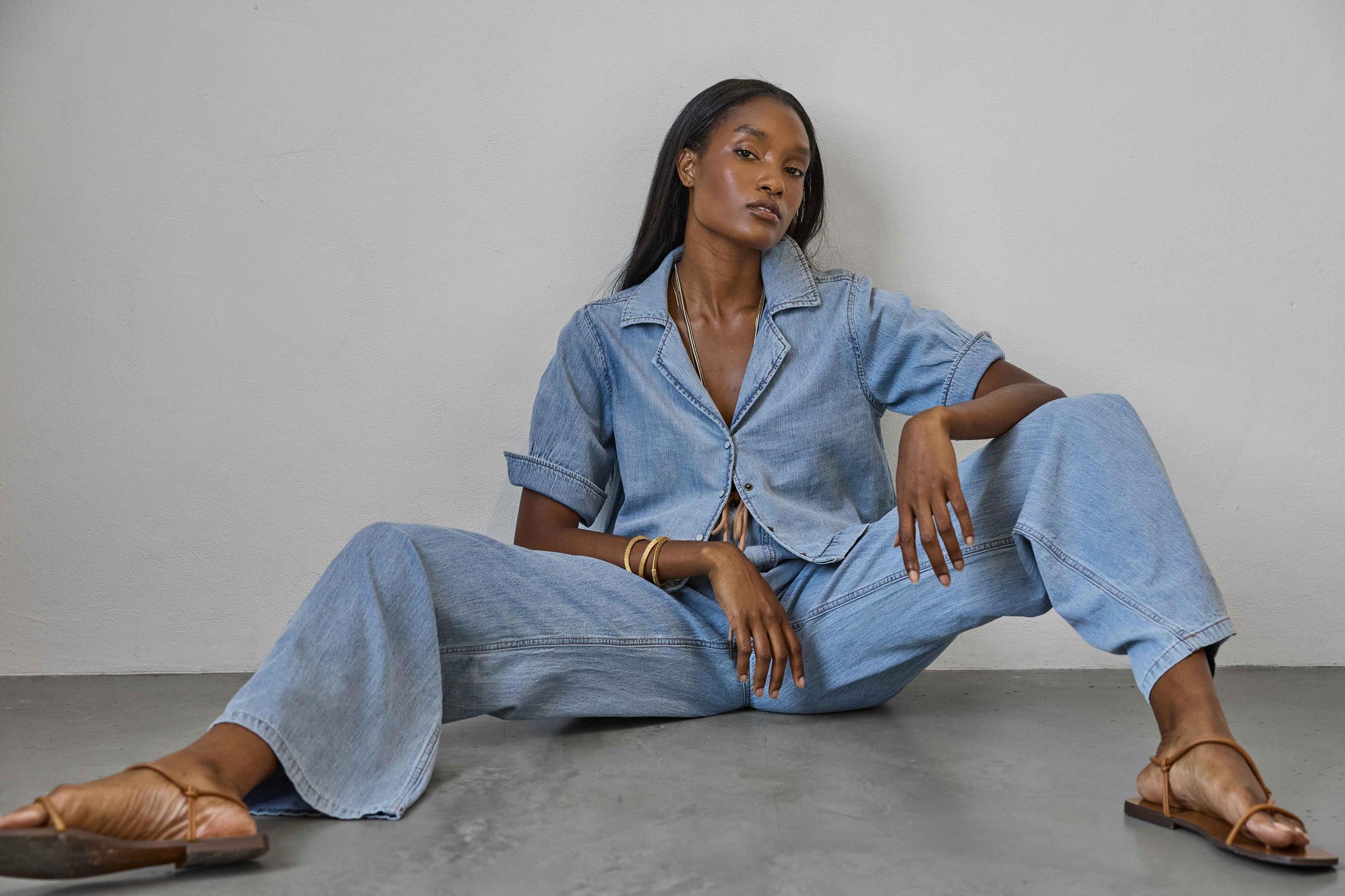 Denim Cuffed Shirt Womens Top Blue Wash C1