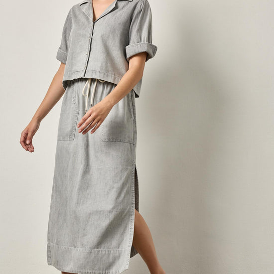 Denim Cuffed Shirt Womens Top Grey Wash A1