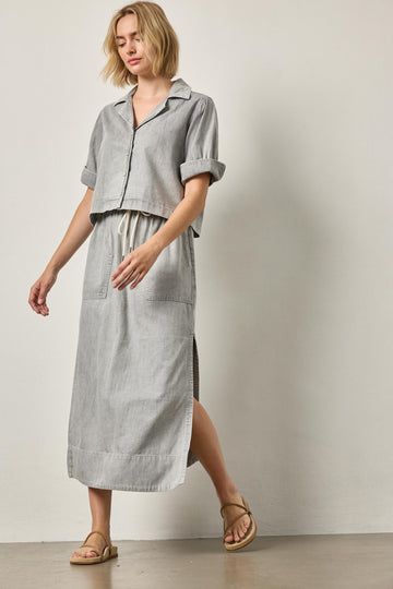 Denim Cuffed Shirt Womens Top Grey Wash A1