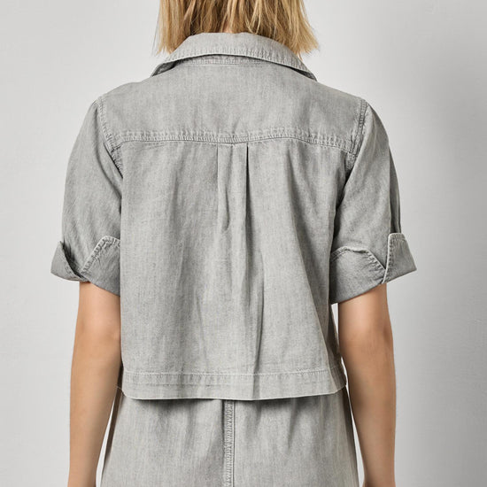 Denim Cuffed Shirt Womens Top Grey Wash A2