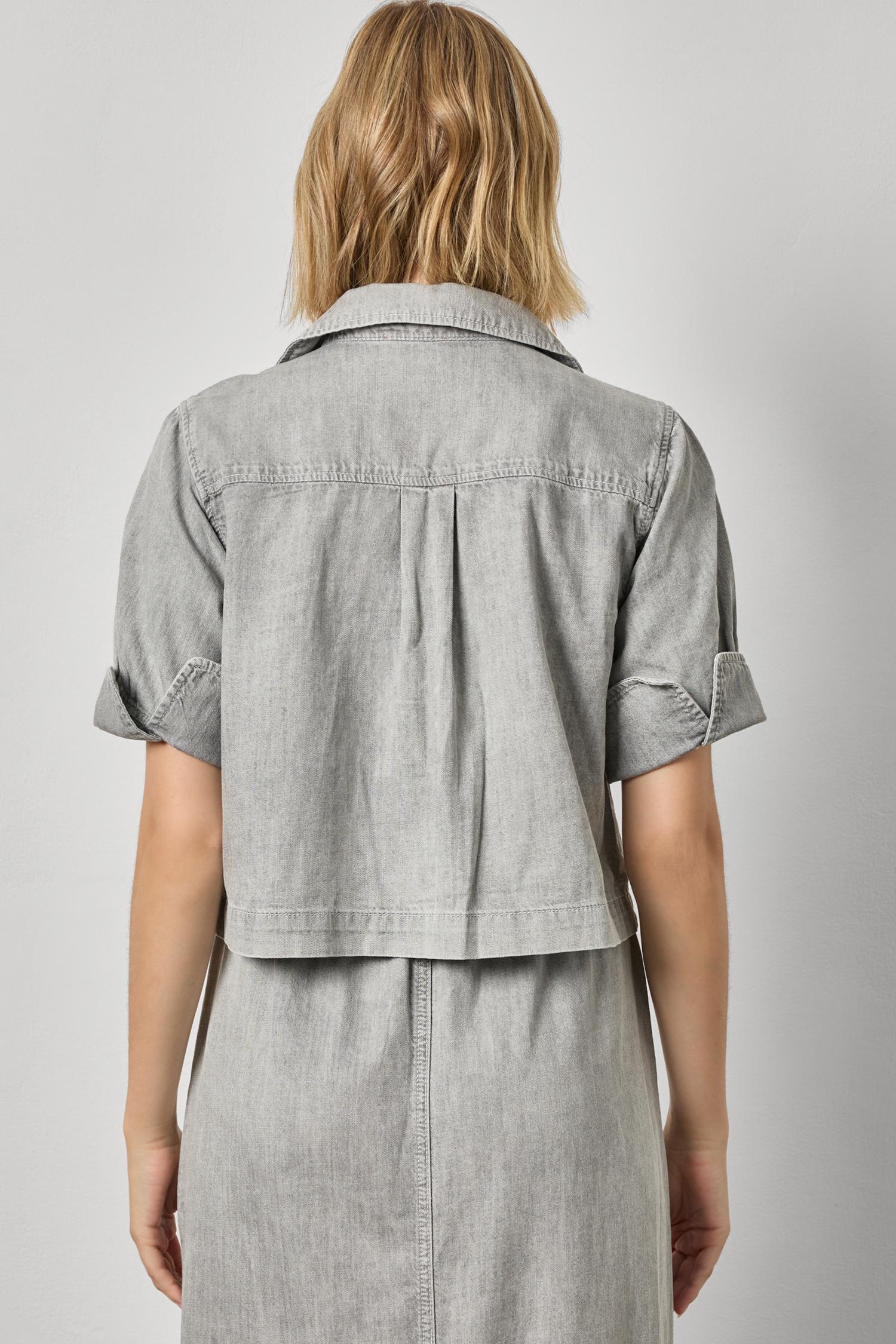 Denim Cuffed Shirt Womens Top Grey Wash A2