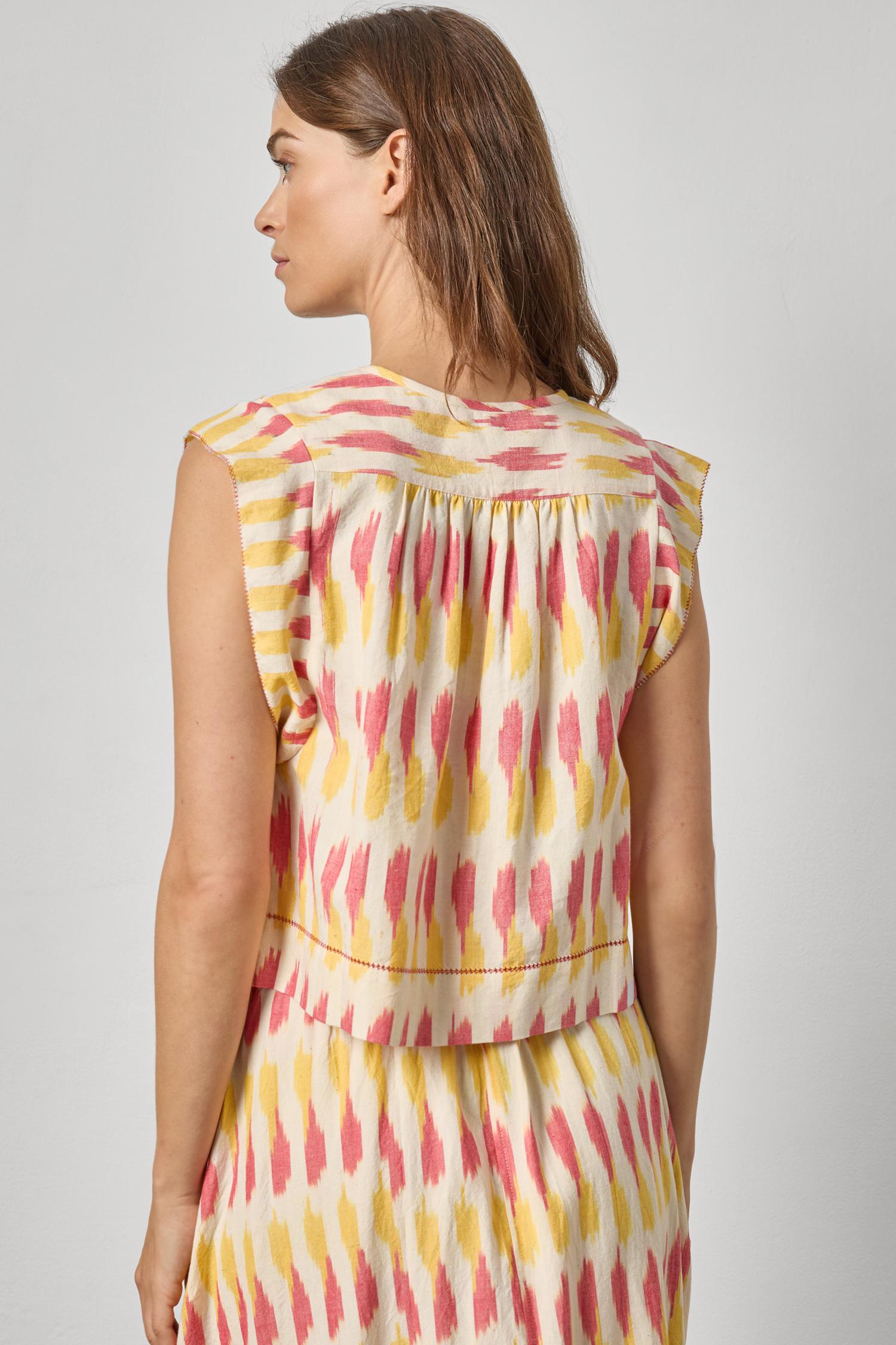 Ikat Shirred Shoulder Top Womens Top Taffy Ikat A2