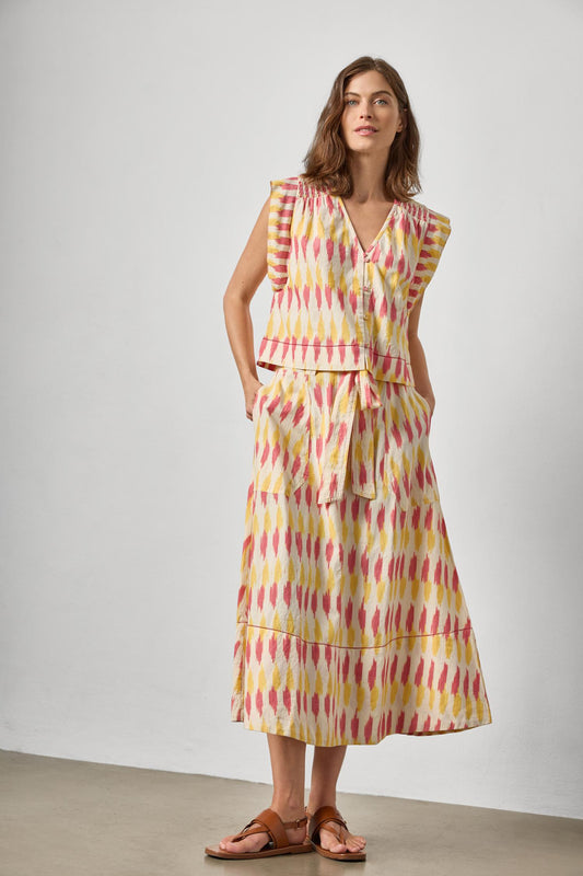 Ikat Shirred Shoulder Top Womens Top Taffy Ikat A3