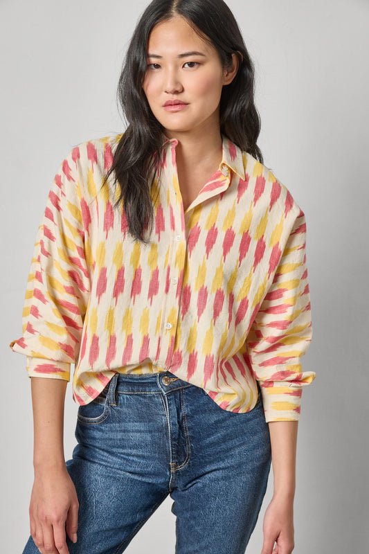 Ikat Dolman Button Down Womens Top Taffy Ikat A1