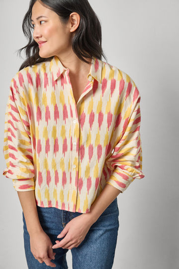 Ikat Dolman Button Down Womens Top Taffy Ikat A3