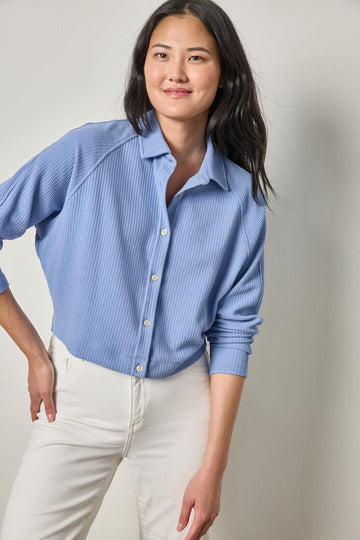 Easy Raglan Button Down Womens Top Bluebird A1