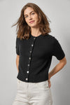 Elbow Sleeve Button Cardigan Womens Sweater Black A1