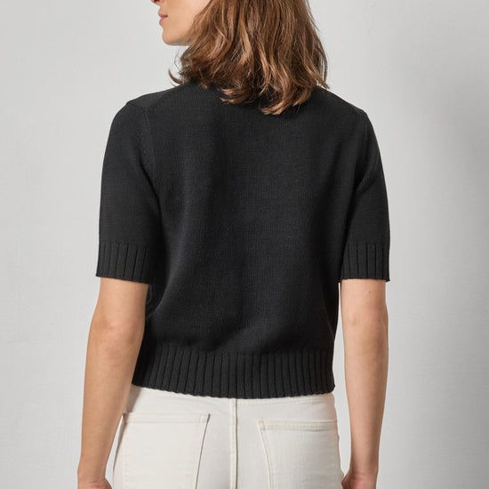 Elbow Sleeve Button Cardigan Womens Sweater Black A2