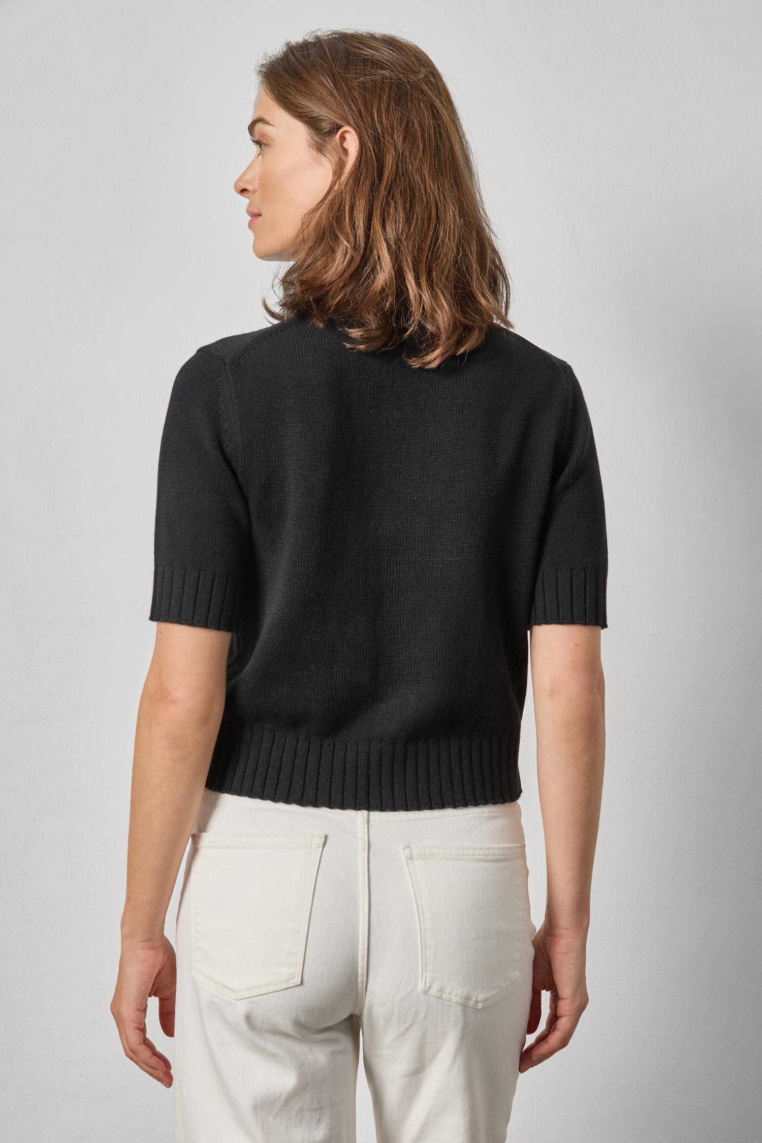 Elbow Sleeve Button Cardigan Womens Sweater Black A2