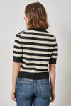 Elbow Sleeve Button Cardigan Womens Sweater Jet Black Stripe A2