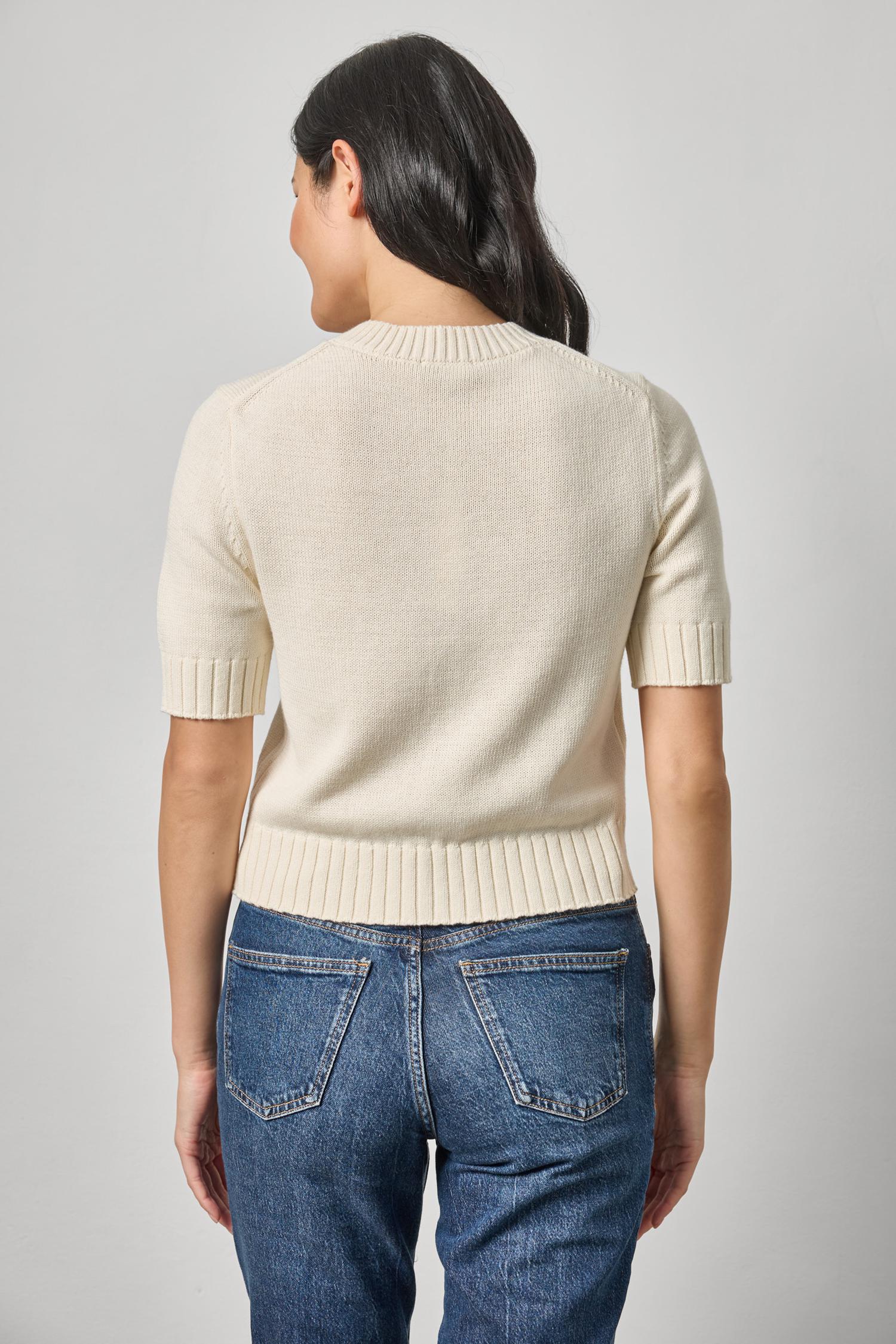 Elbow Sleeve Button Cardigan Womens Sweater Off White A2