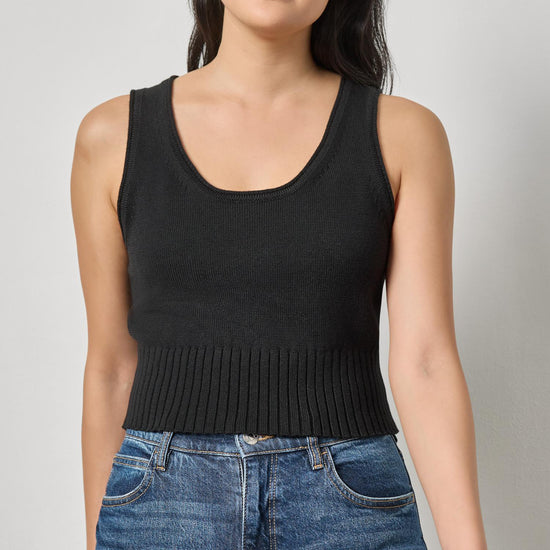 Cropped Scoop Tank Sweater Womens Sweater Black A1