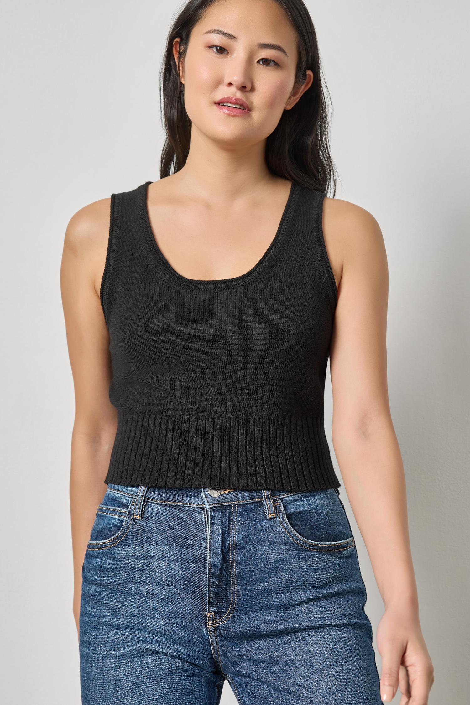 Cropped Scoop Tank Sweater Womens Sweater Black A1