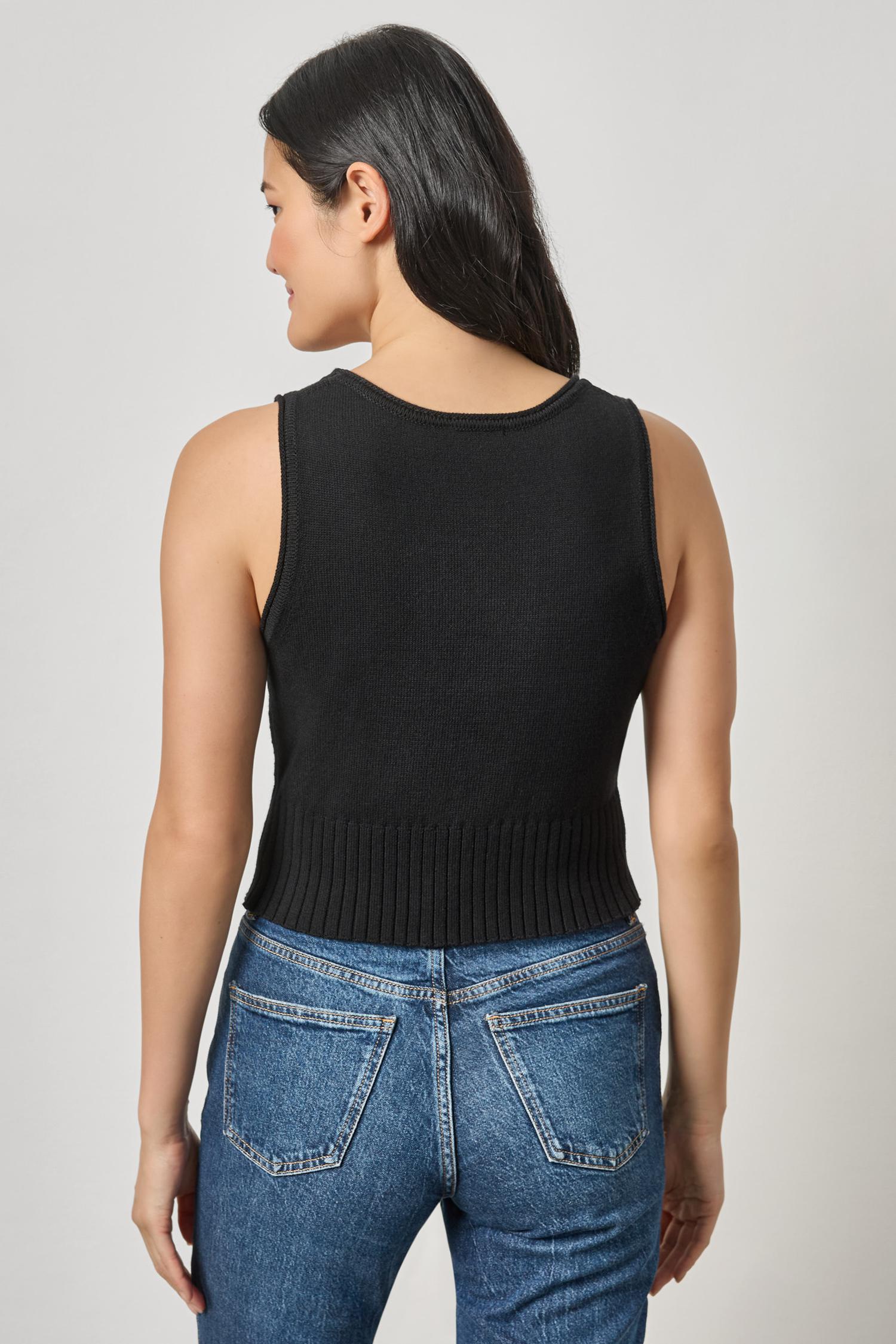 Cropped Scoop Tank Sweater Womens Sweater Black A2
