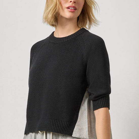 Denim Elbow Sleeve Sweater Womens Sweater Black A1