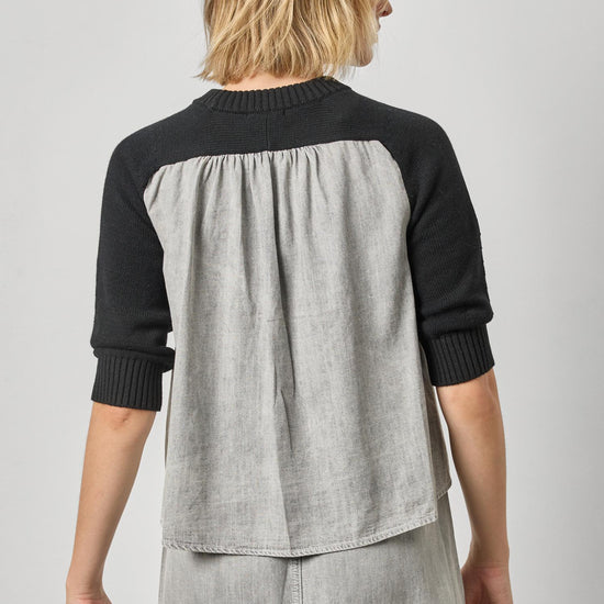 Denim Elbow Sleeve Sweater Womens Sweater Black A2