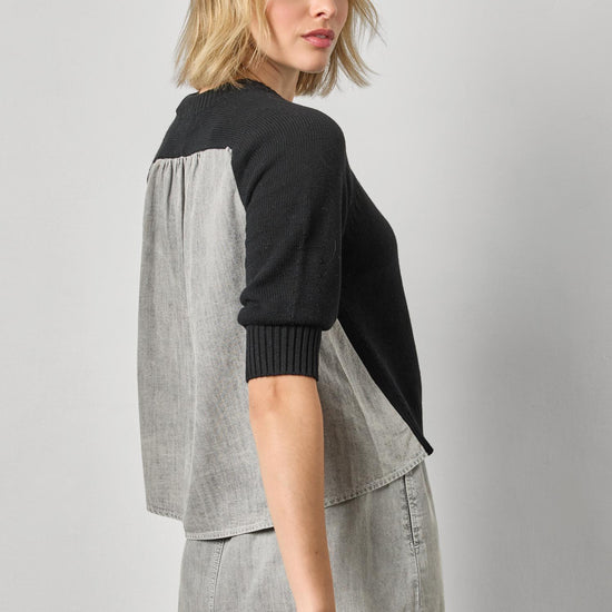 Denim Elbow Sleeve Sweater Womens Sweater Black A3