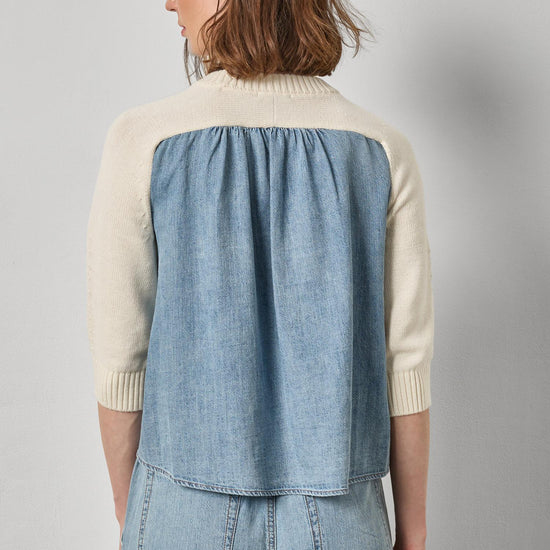 Denim Elbow Sleeve Sweater Womens Sweater Off White A2