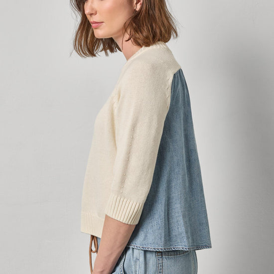 Denim Elbow Sleeve Sweater Womens Sweater Off White A3