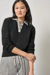 Denim Collar Polo Sweater Womens Sweater Black A1