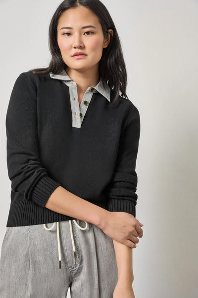 Denim Collar Polo Sweater – Lilla P