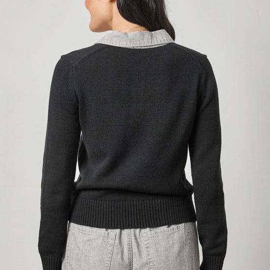 Denim Collar Polo Sweater Womens Sweater Black A2