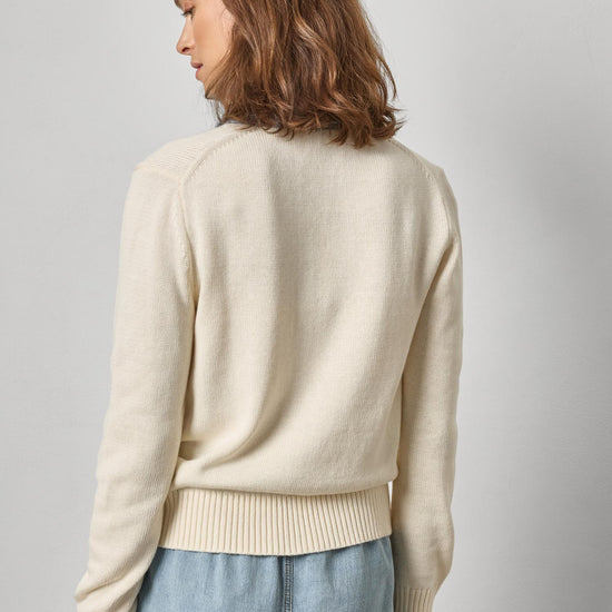 Denim Collar Polo Sweater Womens Sweater Off White A2