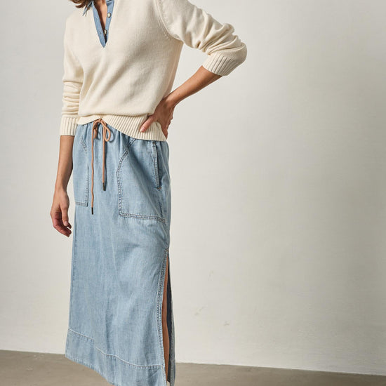 Denim Collar Polo Sweater Womens Sweater Off White A3