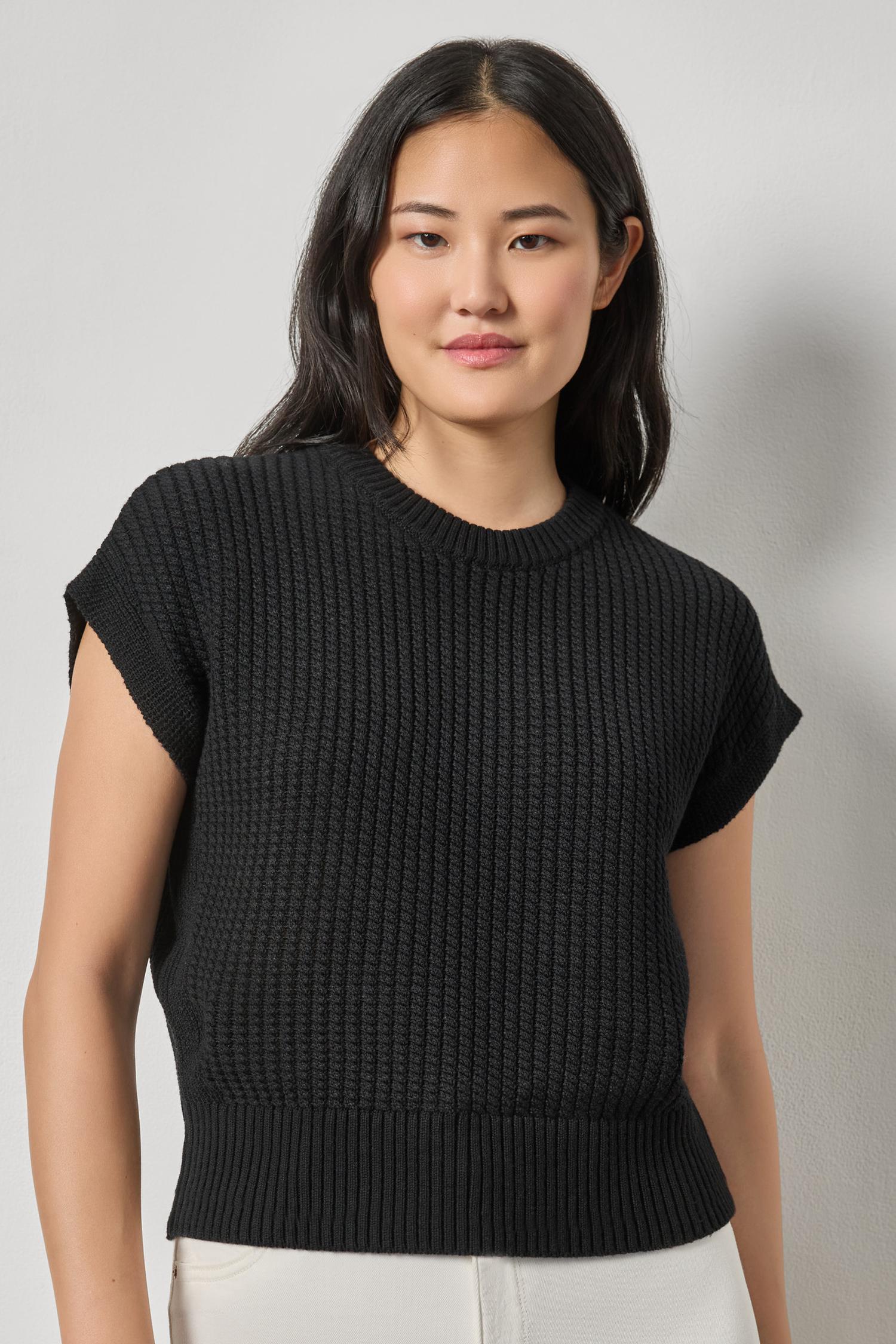 Textured Wedge Sweater Womens Sweater Black A1