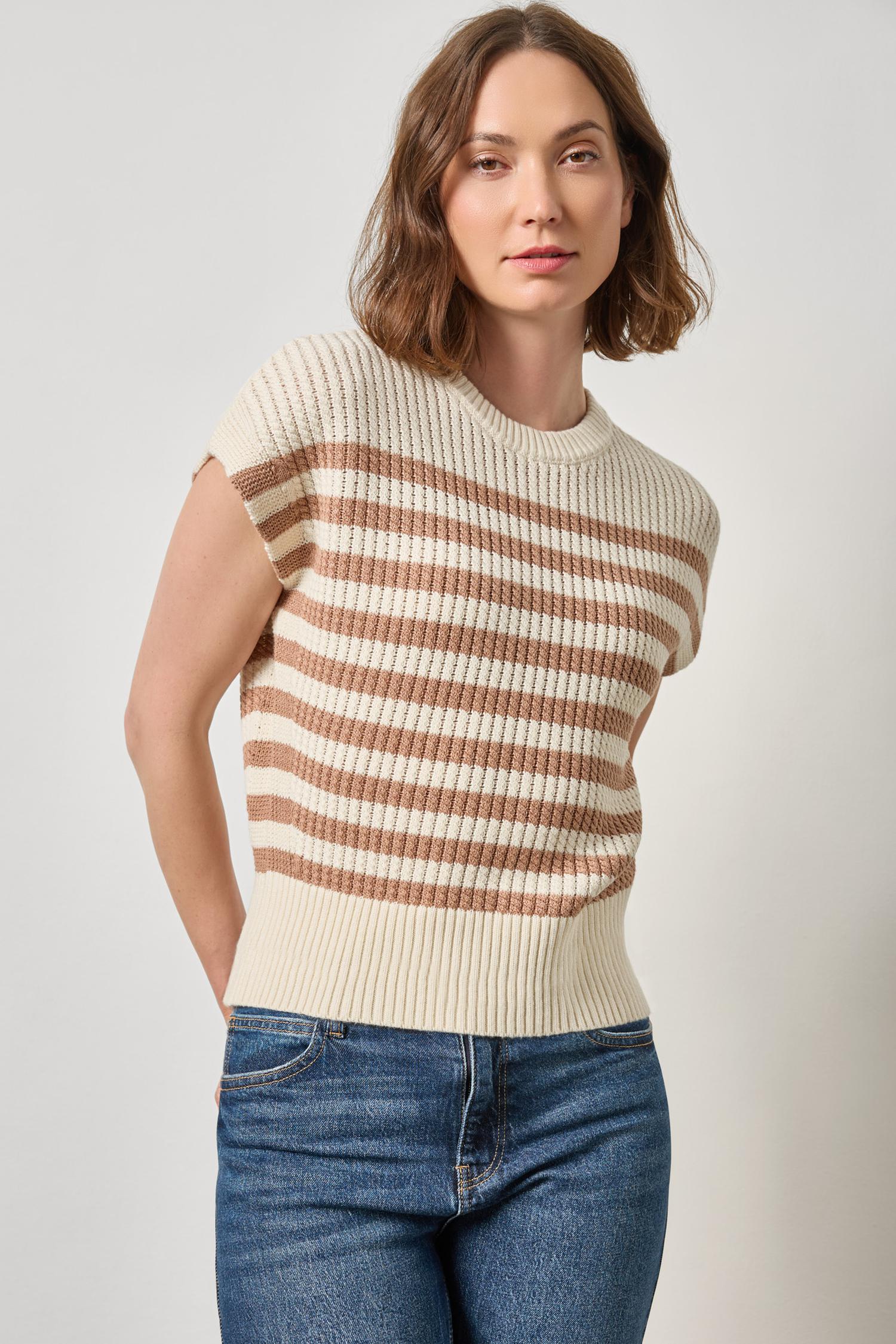 Textured Wedge Sweater Womens Sweater Fawn Stripe A1