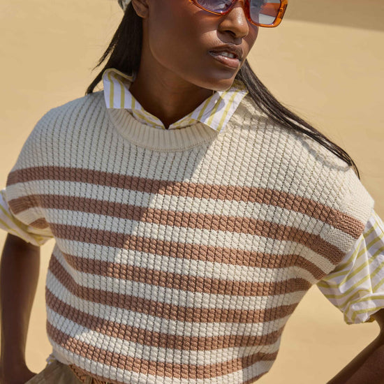 Textured Wedge Sweater Womens Sweater Fawn Stripe C1