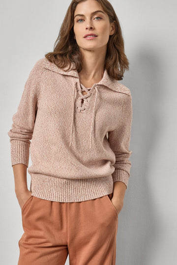 Lace Neck Polo Sweater Womens Sweater Driftwood Marl A1