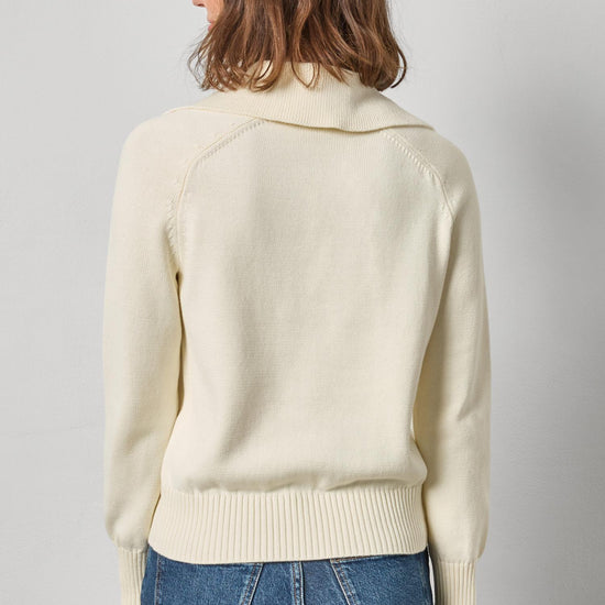 Lace Neck Polo Sweater Womens Sweater Ecru A2