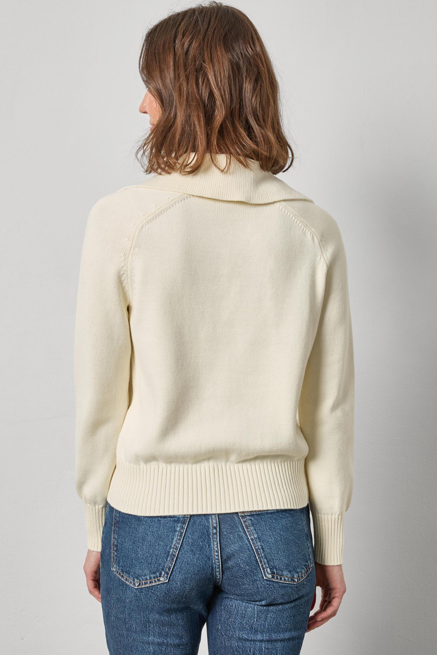 Lace Neck Polo Sweater Womens Sweater Ecru A2