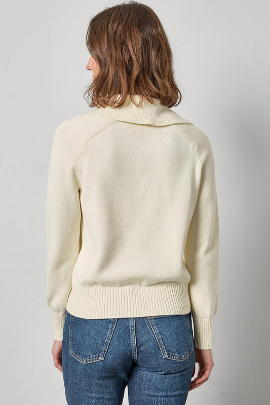 Lace Neck Polo Sweater Womens Sweater Ecru A2