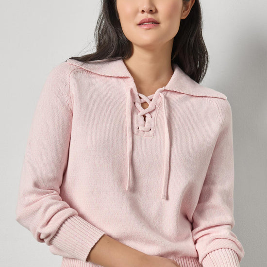 Lace Neck Polo Sweater Womens Sweater Peony Marl A1