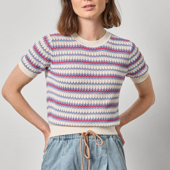 Novelty Stripe Crewneck Sweater Womens Sweater Azalea Scallop A1